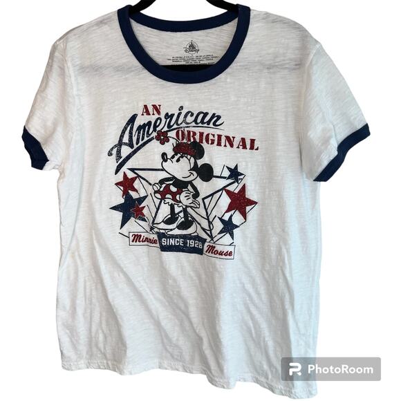 Disney Minnie Mouse patriotic ringer tee Size Large - Picture 1 of 6
